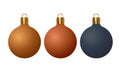 Set of Christmas balls. Three Christmas bauble. Matte balls ornaments. Vector illustration isolated on white background. Royalty Free Stock Photo